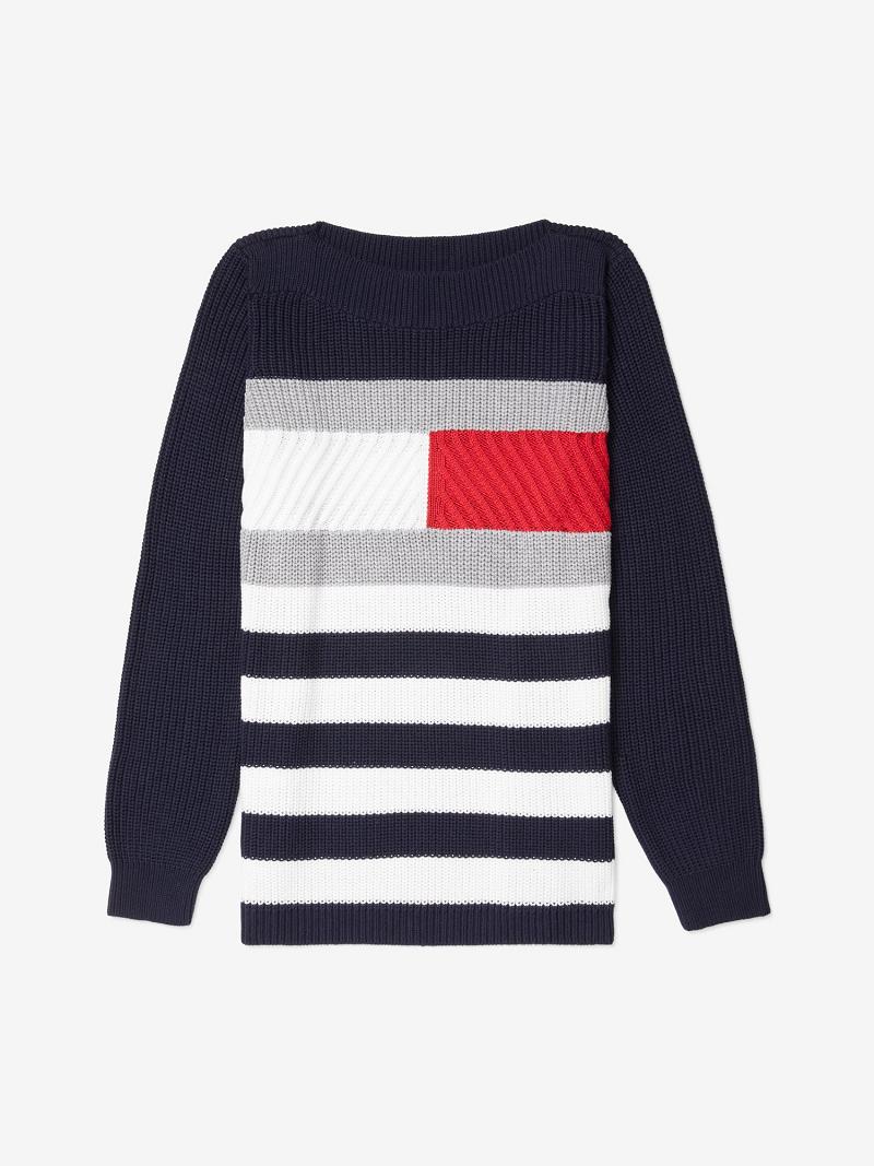 Női Tommy Hilfiger Essential Cable-Knit Flag Pulóverek Sötétkék | HU 345YXF